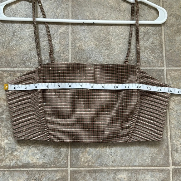 House Of Harlow 1960 spaghetti strap plaid bralette sequins brown XS - Picture 4 of 9
